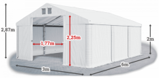 Skladový stan 3x6x2m střecha PVC 560g/m2 boky PVC 500g/m2 konstrukce LÉTO