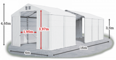 Skladový stan 4x16x3,5m strecha PVC 560g/m2 boky PVC 500g/m2 konštrukcie ZIMA PLUS