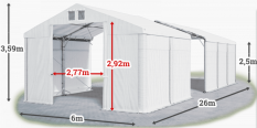Skladový stan 6x26x2,5m strecha PVC 620g/m2 boky PVC 620g/m2 konštrukcia POLÁRNA