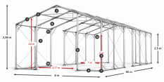 Skladový stan celoročný 6x60x2,5m nehorľavá plachta PVC 600g/m2 konštrukcia POLÁRNA