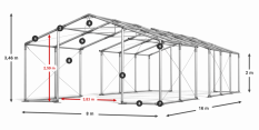 Párty stan 8x16x2m strecha PVC 560g/m2 boky PVC 500g/m2 konštrukcia ZIMA PLUS
