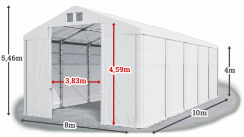 Skladový stan 8x10x4m střecha PVC 560g/m2 boky PVC 500g/m2 konstrukce ZIMA PLUS