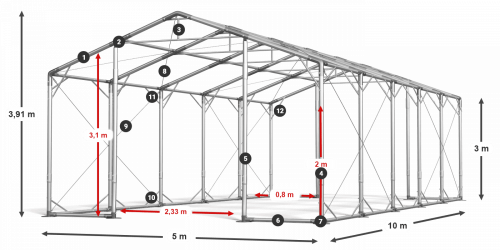 Skladový stan celoroční 5x10x3m nehořlavá plachta PVC 600g/m2 konstrukce POLÁRNÍ
