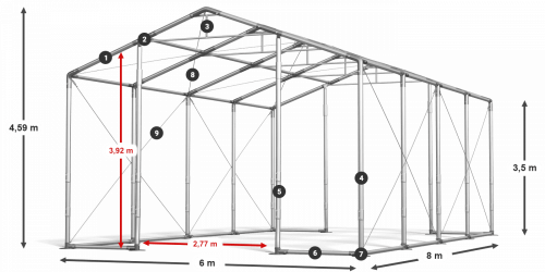 Párty stan 6x8x3,5m střecha PVC 560g/m2 boky PVC 500g/m2 konstrukce ZIMA PLUS