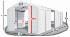 Skladový stan 5x23x4m strecha PVC 580g/m2 boky PVC 500g/m2 konštrukcia ZIMA