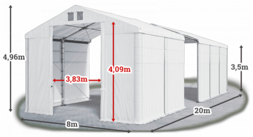 Skladový stan 8x20x3,5m střecha PVC 560g/m2 boky PVC 500g/m2 konstrukce ZIMA PLUS