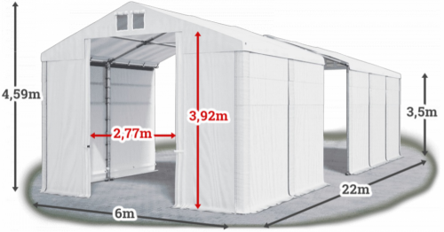 Skladový stan 6x22x3,5m střecha PVC 620g/m2 boky PVC 620g/m2 konstrukce ZIMA