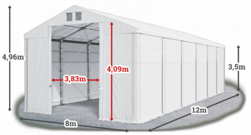 Skladový stan 8x12x3,5m střecha PVC 560g/m2 boky PVC 500g/m2 konstrukce ZIMA PLUS