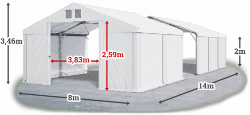 Skladový stan 8x14x2m střecha PVC 620g/m2 boky PVC 620g/m2 konstrukce POLÁRNÍ