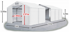 Skladový stan 4x22x2,5m střecha PVC 560g/m2 boky PVC 500g/m2 konstrukce POLÁRNÍ PLUS