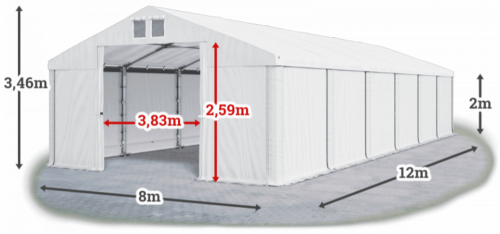 Skladový stan 8x12x2m střecha PVC 620g/m2 boky PVC 620g/m2 konstrukce ZIMA