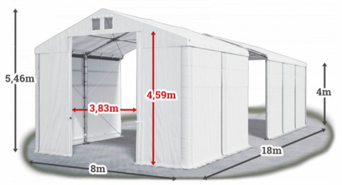 Skladový stan 8x18x4m střecha PVC 560g/m2 boky PVC 500g/m2 konstrukce ZIMA PLUS