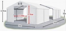 Skladový stan 5x26x2m střecha PVC 620g/m2 boky PVC 620g/m2 konstrukce ZIMA PLUS