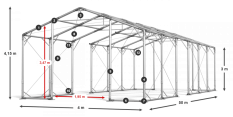 Skladový stan 4x50x3m střecha PVC 620g/m2 boky PVC 620g/m2 konstrukce POLÁRNÍ