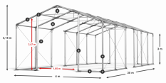 Párty stan 4x30x3m střecha PVC 620g/m2 boky PVC 620g/m2 konstrukce ZIMA PLUS
