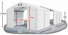 Skladový stan 5x17x3m střecha PVC 580g/m2 boky PVC 500g/m2 konstrukce ZIMA PLUS