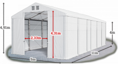Skladový stan 5x11x4m střecha PVC 580g/m2 boky PVC 500g/m2 konstrukce ZIMA PLUS
