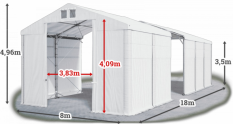 Skladový stan 8x18x3,5m střecha PVC 560g/m2 boky PVC 500g/m2 konstrukce POLÁRNÍ