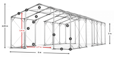 Skladový stan 6x70x3m střecha PVC 620g/m2 boky PVC 620g/m2 konstrukce POLÁRNÍ