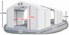 Skladový stan 6x23x2,5m strecha PVC 580g/m2 boky PVC 500g/m2 konštrukcia POLÁRNA