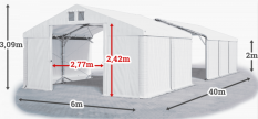 Skladový stan 6x40x2m strecha PVC 620g/m2 boky PVC 620g/m2 konštrukcia POLÁRNA PLUS