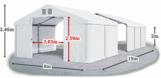 Skladový stan 8x19x2m strecha PVC 580g/m2 boky PVC 500g/m2 konštrukcia ZIMA