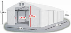 Skladový stan 8x10x2m střecha PVC 620g/m2 boky PVC 620g/m2 konstrukce POLÁRNÍ