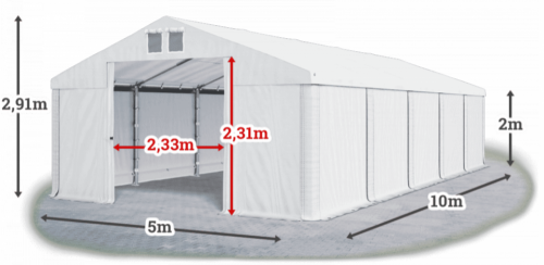 Skladový stan 5x10x2m střecha PVC 560g/m2 boky PVC 500g/m2 konstrukce LÉTO