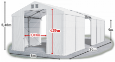 Skladový stan 8x26x4m střecha PVC 560g/m2 boky PVC 500g/m2 konstrukce POLÁRNÍ PLUS