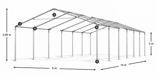 Párty stan 6x14x2m strecha PE 240g/m2 boky PE 240g/m2 konštrukcie LETO