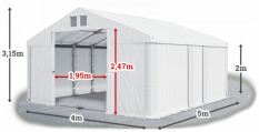 Skladový stan 4x5x2m střecha PVC 580g/m2 boky PVC 500g/m2 konstrukce LÉTO PLUS
