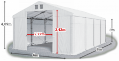 Skladový stan 6x8x3m strecha PVC 560g/m2 boky PVC 500g/m2 konštrukcia POLÁRNA PLUS