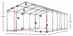 Skladový stan celoroční 8x10x2,5m nehořlavá plachta PVC 600g/m2 konstrukce POLÁRNÍ