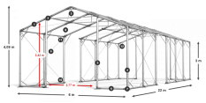 Skladový stan 6x22x3m střecha PVC 580g/m2 boky PVC 500g/m2 konstrukce POLÁRNÍ