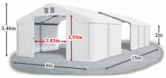 Skladový stan 8x15x2m střecha PVC 580g/m2 boky PVC 500g/m2 konstrukce ZIMA PLUS