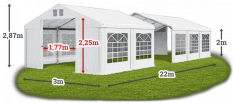 Párty stan 3x22x2m střecha PVC 560g/m2 boky PVC 500g/m2 konstrukce LÉTO