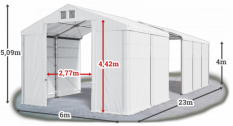 Skladový stan 6x23x4m strecha PVC 580g/m2 boky PVC 500g/m2 konštrukcie ZIMA PLUS