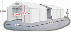 Skladový stan 4x15x2m střecha PVC 580g/m2 boky PVC 500g/m2 konstrukce POLÁRNÍ