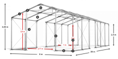 Skladový stan celoroční 6x28x2,5m nehořlavá plachta PVC 600g/m2 konstrukce ZIMA PLUS