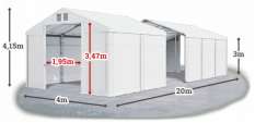 Skladový stan 4x20x3m střecha PVC 560g/m2 boky PVC 500g/m2 konstrukce ZIMA