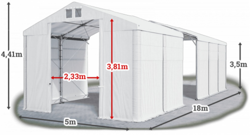 Skladový stan 5x18x3m střecha PVC 560g/m2 boky PVC 500g/m2 HALYSTANY.SK