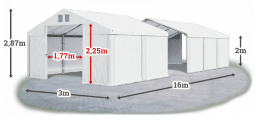 Skladový stan 3x16x2m střecha PVC 560g/m2 boky PVC 500g/m2 konstrukce LÉTO Skladový stan 3x16x2m střecha PVC 560g/m2 boky PVC 500g/m2 konstrukce LÉTO
