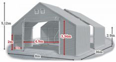 Skladová hala 8x36x3m střecha boky PVC 720 g/m2 konstrukce ARKTICKÁ