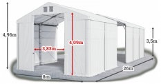 Skladový stan 8x26x3,5m strecha PVC 560g/m2 boky PVC 500g/m2 konštrukcia POLÁRNA