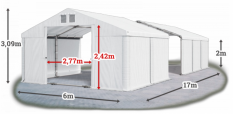 Skladový stan 6x17x2m střecha PVC 580g/m2 boky PVC 500g/m2 konstrukce LÉTO PLUS