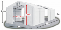 Skladový stan 8x21x3m střecha PVC 580g/m2 boky PVC 500g/m2 konstrukce ZIMA