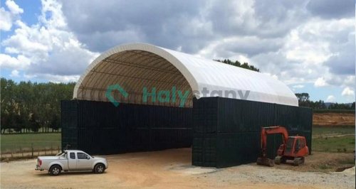 Přístřešek na kontejnery 14,92x12,19m s dvojitým příhradovým rámem Přístřešek na kontejnery 14,92x12,19m s dvojitým příhradovým rámem
