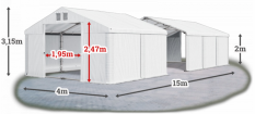 Skladový stan 4x15x2m strecha PVC 580g/m2 boky PVC 500g/m2 konštrukcie LETO PLUS