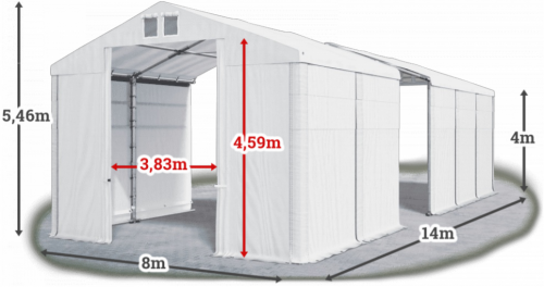 Skladový stan 8x14x4m strecha PVC 620g/m2 boky PVC 620g/m2 konštrukcia ZIMA