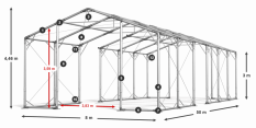 Skladový stan 8x50x3m strecha PVC 580g/m2 boky PVC 500g/m2 konštrukcia POLÁRNA